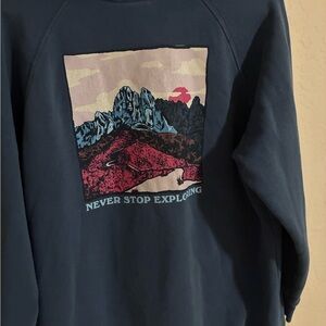 The North Face Navy Blue Graphic 'Never Stop Exploring' Sweatshirt